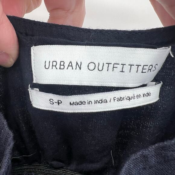 Urban Outfitters Smocked Babydoll Dress Womens Small Dark Blue Ruffle - Picture 6 of 7